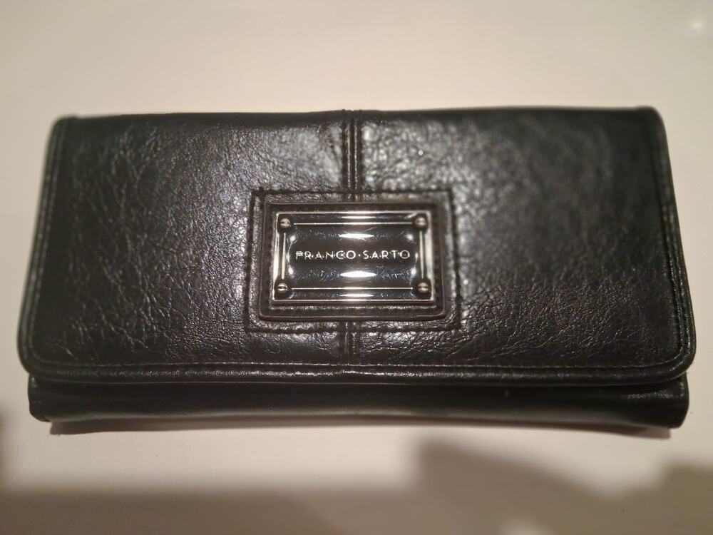 Franco Sarto Women's Black Leather Trifold Wallet Organizer Clutch Card Holder